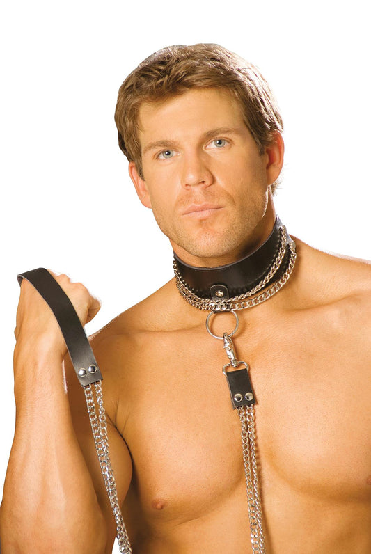 Leather Collar W/ Chain Detail