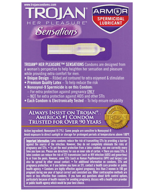 Trojan Her Pleasure Spermicidal Lubricant Condoms - Box Of 12