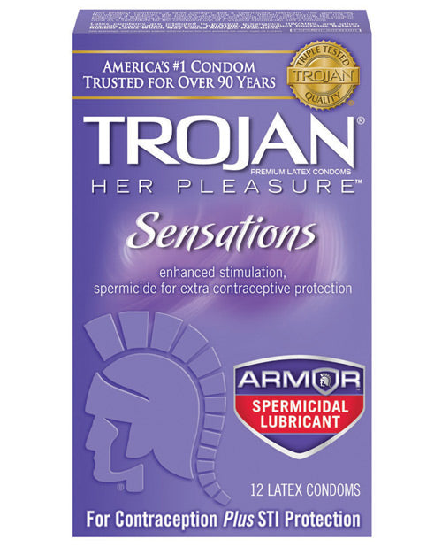 Trojan Her Pleasure Spermicidal Lubricant Condoms - Box Of 12