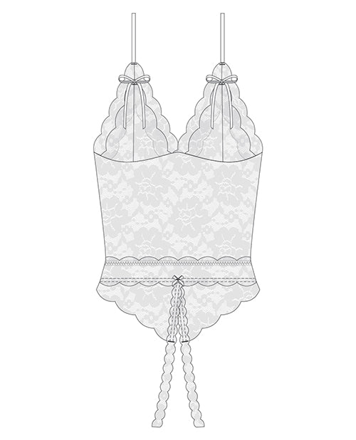 Stretch & Scallop Lace Crotchless Teddy White Os-xl