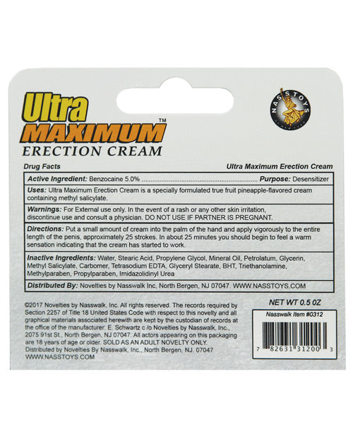 Ultra Maximum Erection Cream - .5 Oz