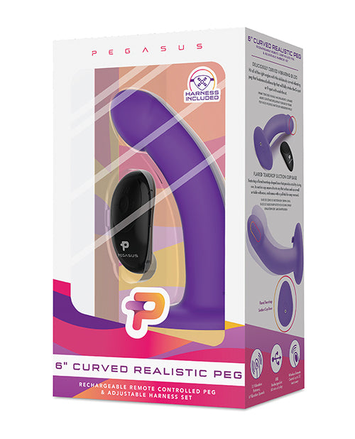 Pegasus 6" Rechargeable Curved Peg W-adjustable Harness & Remote Set - Purple