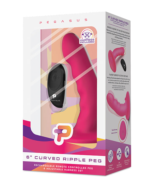 Pegasus 6" Rechargeable Ripple Peg W-adjustable Harness & Remote - Pink