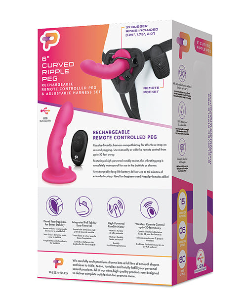 Pegasus 6" Rechargeable Ripple Peg W-adjustable Harness & Remote - Pink