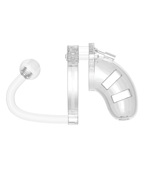 Shots Man Cage Chastity 3.5" Cock Cage W-plug Model 10 - Clear