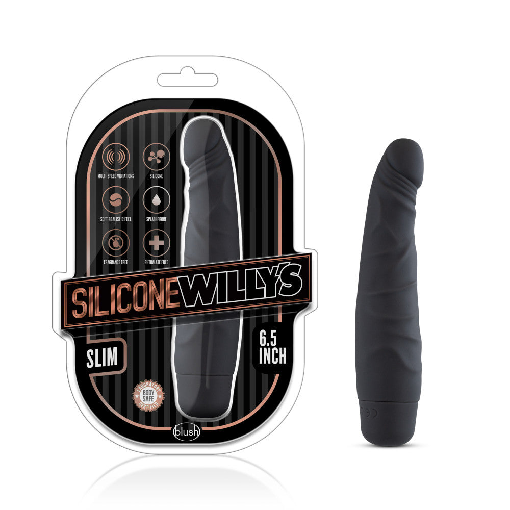 Silicone Willy's - Slim - 6.5 Inch Vibrating Dildo - Black