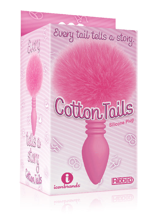 The 9's Cottontails Silicone Bunny Tail Butt Plug  - Ribbed Pink