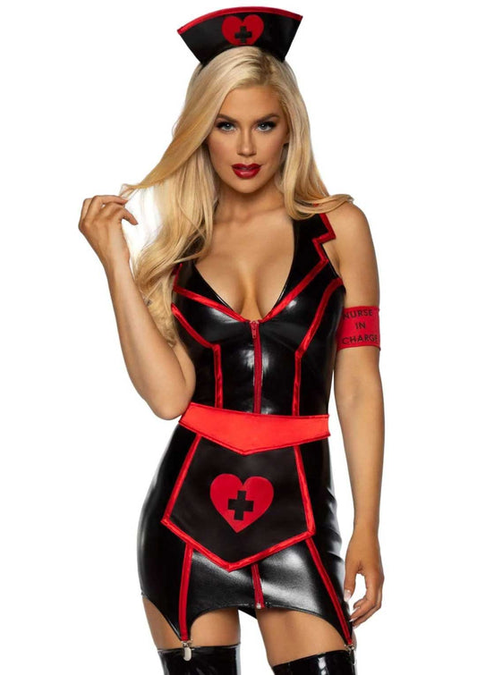 Naughty Nurse Costume - - Black/red
