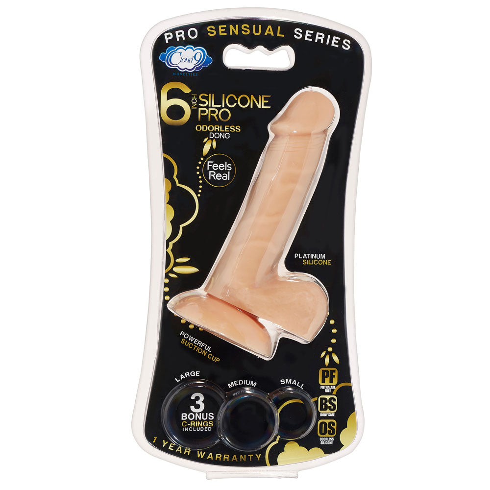 Pro Sensual Premium Silicone 6 Inch Dong With 3 Cockrings
